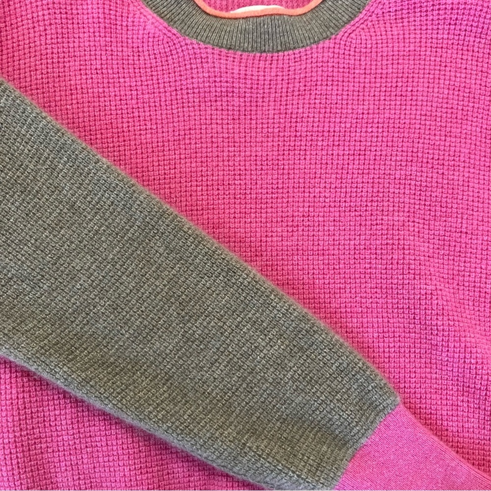 Maeve Anthropologie 100% Cashmere Colorblock Sweater Waffle Knit Pink Large - Picture 13 of 14